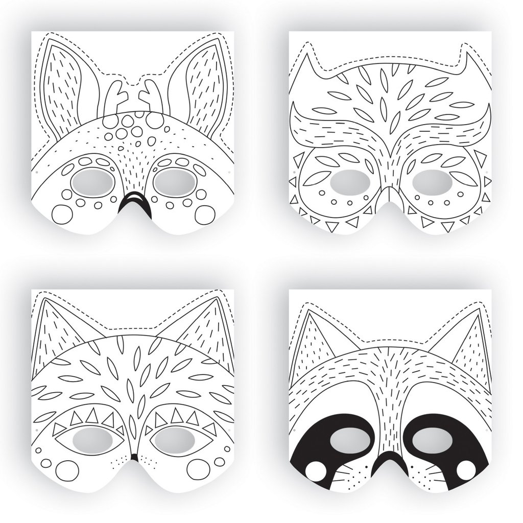 Masques à colorier animaux de la forêt en papier
