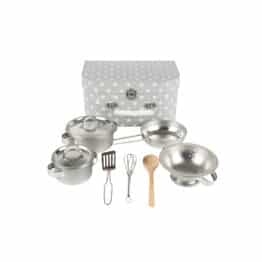 Valisette de Cuisine - Casseroles et Ustensiles Miniatures - Gris Etoiles Blanches