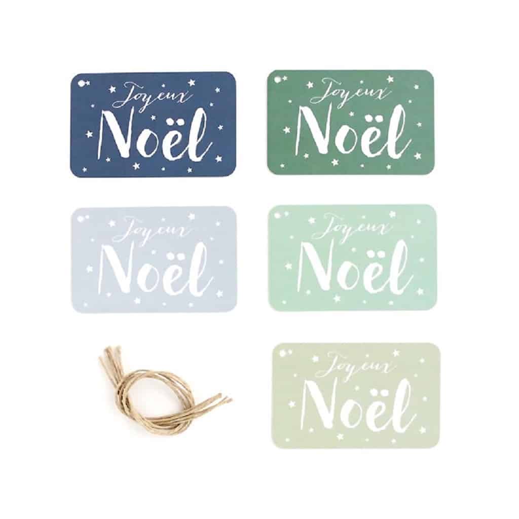 Etiquettes Cadeaux Joyeux Noel Jane Bleu Vert Little Marmaille