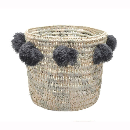 Panier Louis en Paille Naturelle - Pompon Gris