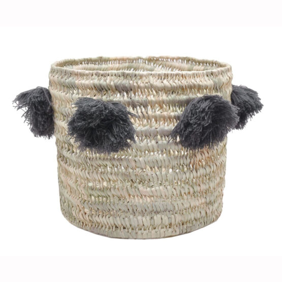 Panier Louis en Paille Naturelle - Pompon Gris