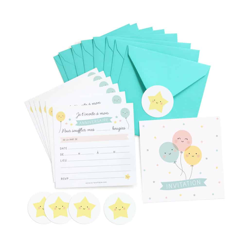 8 Cartons D Invitations Anniversaire Ballons Little Marmaille