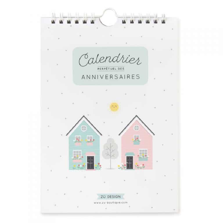 un calendrier perpétuel des anniversaires, vue de face sur fond blanc
