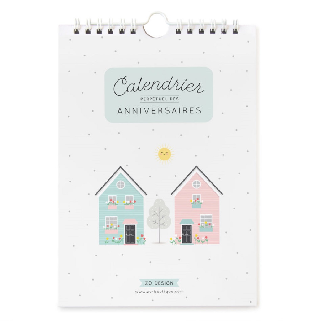 un calendrier perpétuel des anniversaires, vue de face sur fond blanc