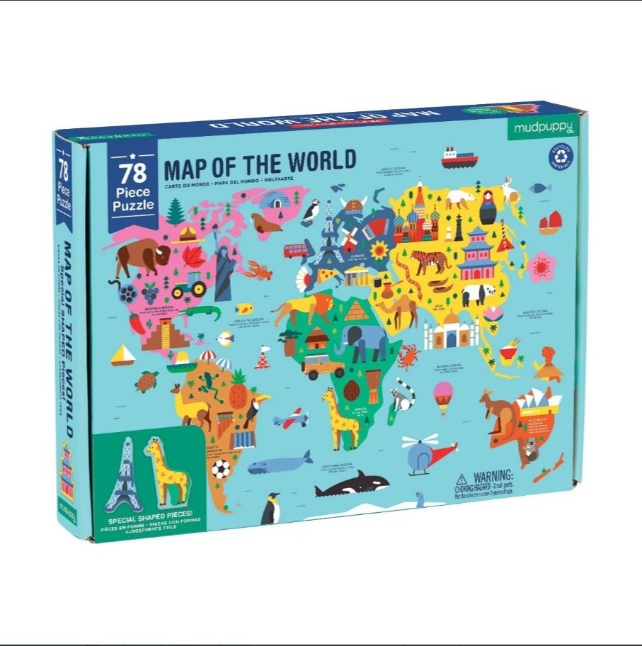 Boîte puzzle carte du monde Mudpuppy
