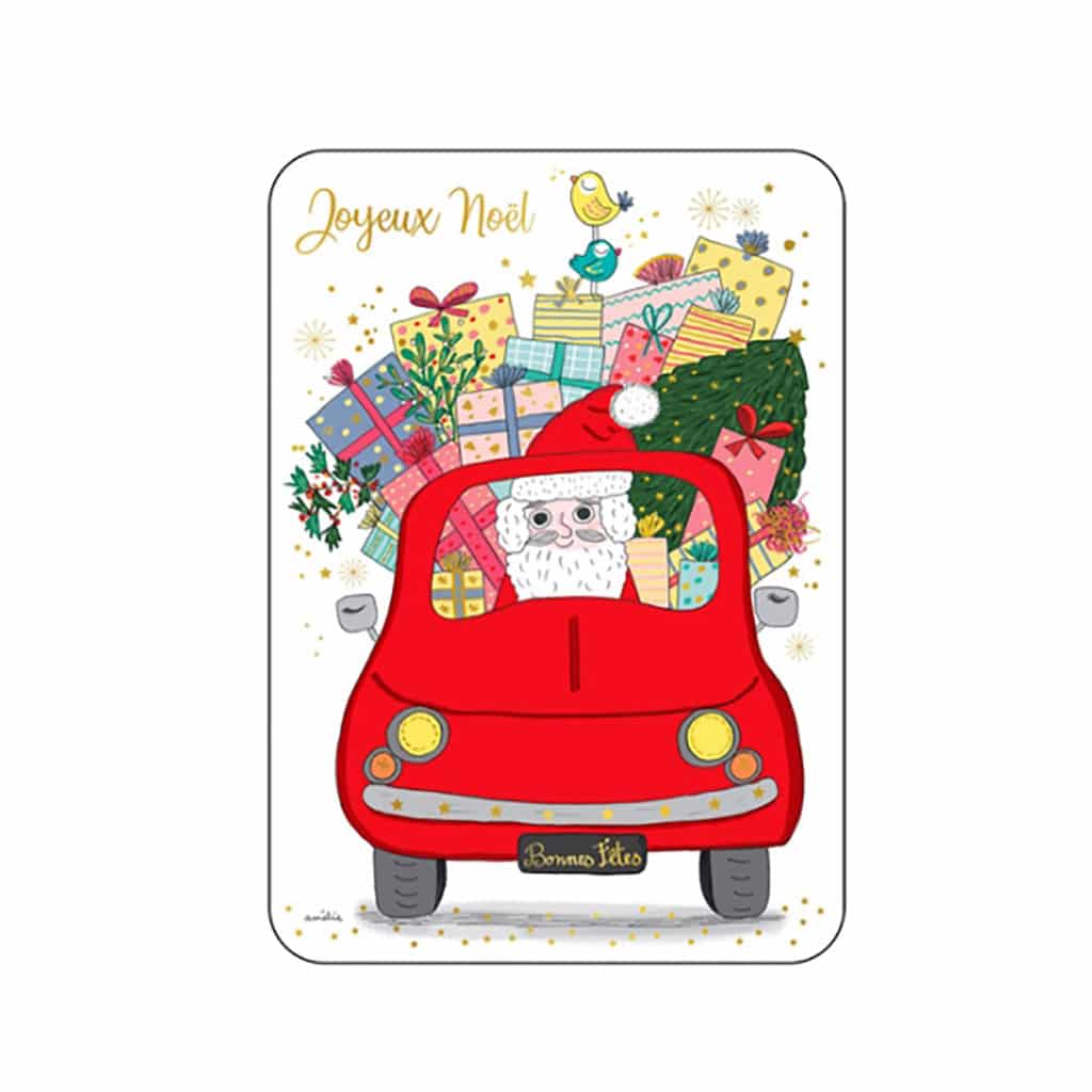 Carte Joyeux Noel Pere Noel Dans Sa Voiture Rouge Little Marmaille