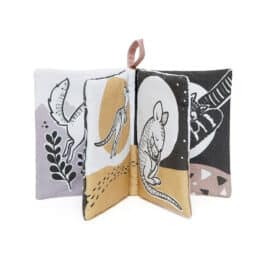 Livre en tissu petit monkey en noir et blanc