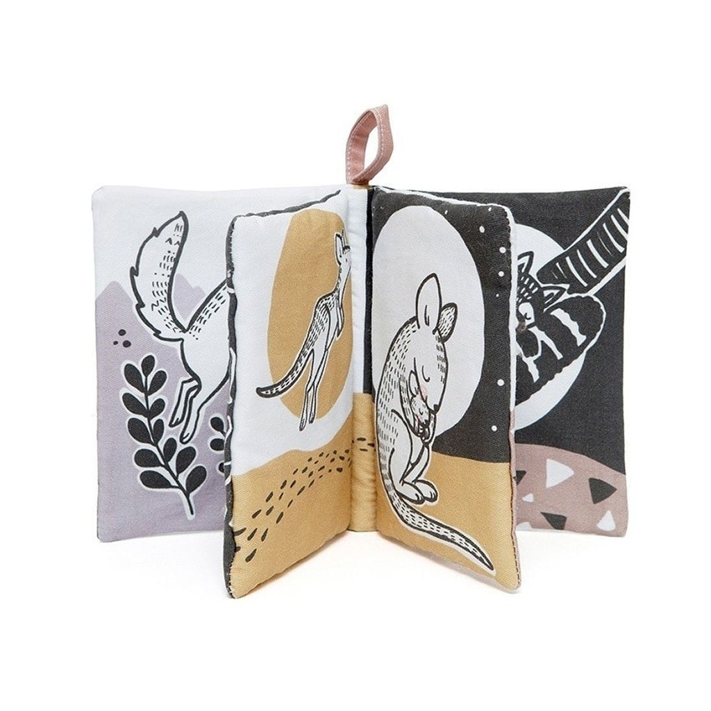 Livre en tissu petit monkey en noir et blanc