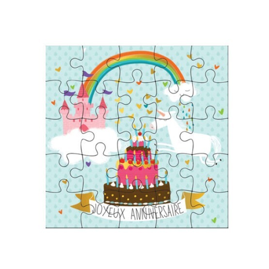 carte puzzle anniversaire licorne