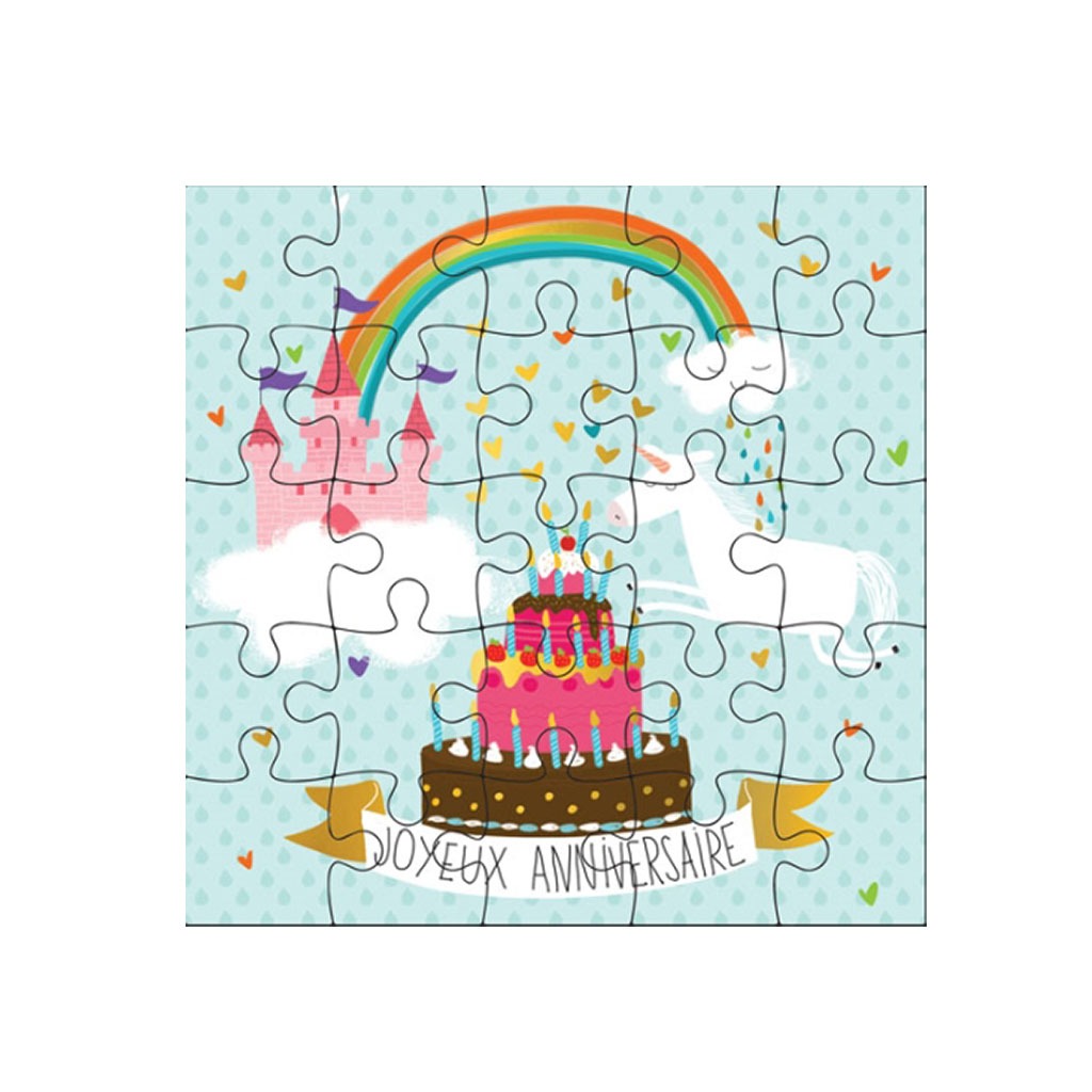 carte puzzle anniversaire licorne