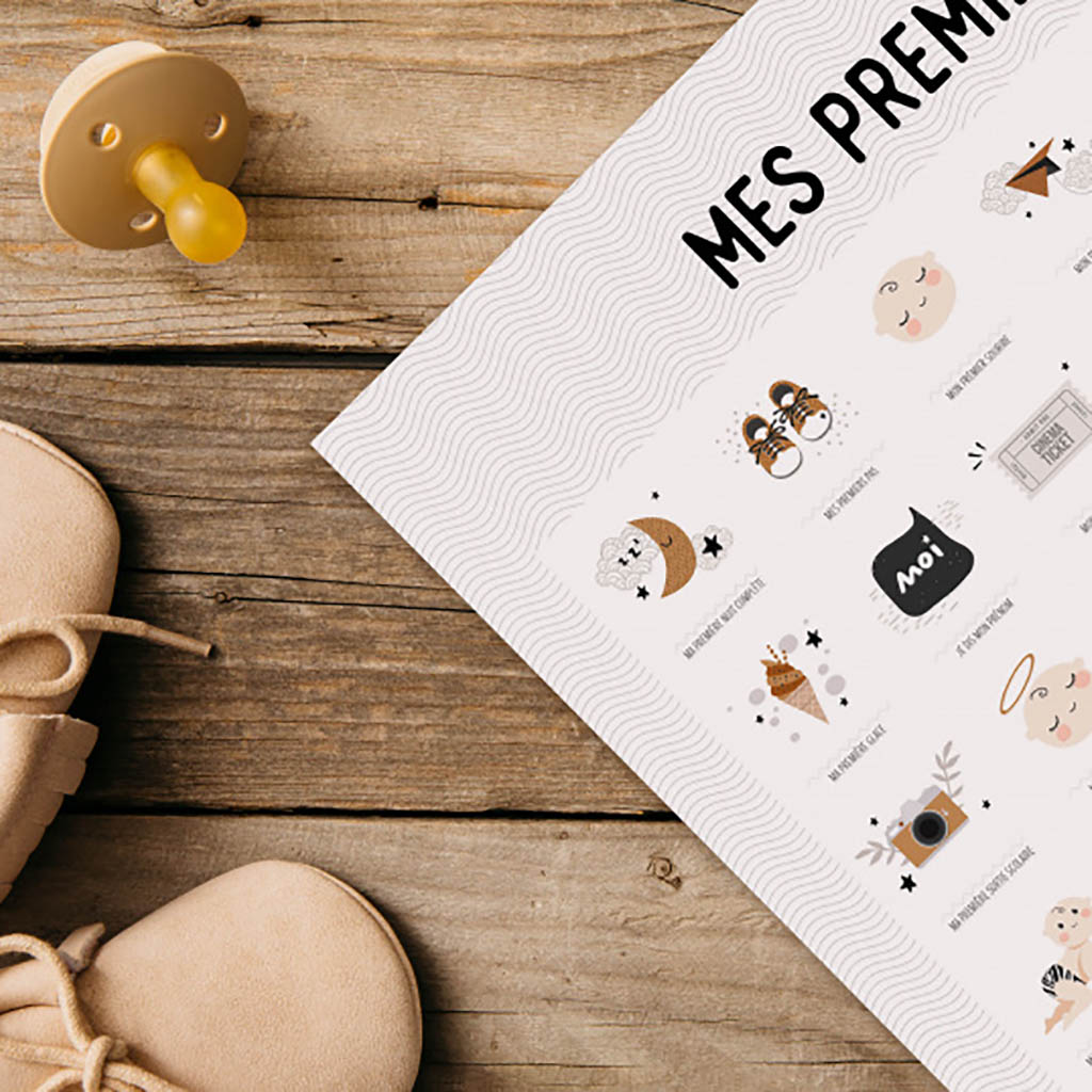 Affiche Mes premières fois boho pour dater les premiers pas, le premier  mot de bébé