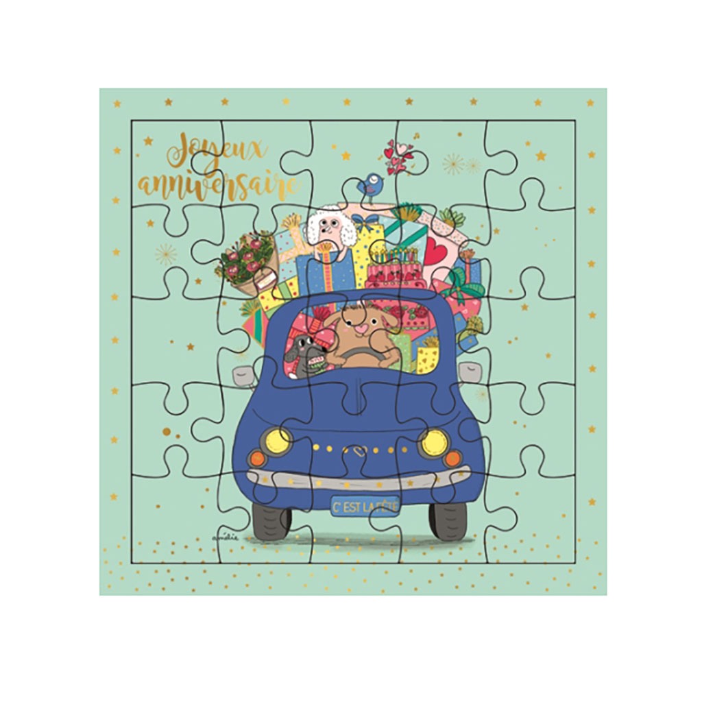 Carte Puzzle Joyeux Anniversaire Voiture Little Marmaille