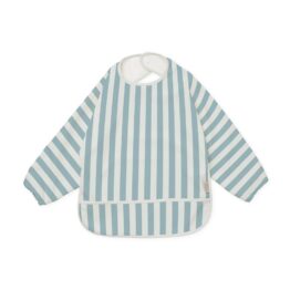 Bavoir Plastifié A Manches Longues - Rayures Blanc Et Bleu