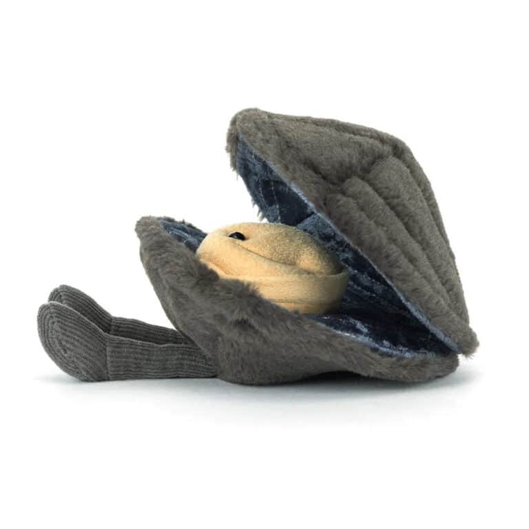 Doudou Amuseables Michelle Mussel - Jellycat, vue de côté sur fond blanc