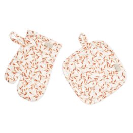 Ensemble Gant De Cuisine Et Manique - Feuilles Caramel