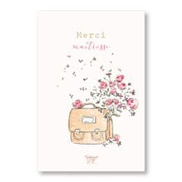 Carte Merci Maîtresse - Cartable Fleuri