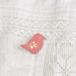 Broche En Cuir - Mini Piou - Flamingo