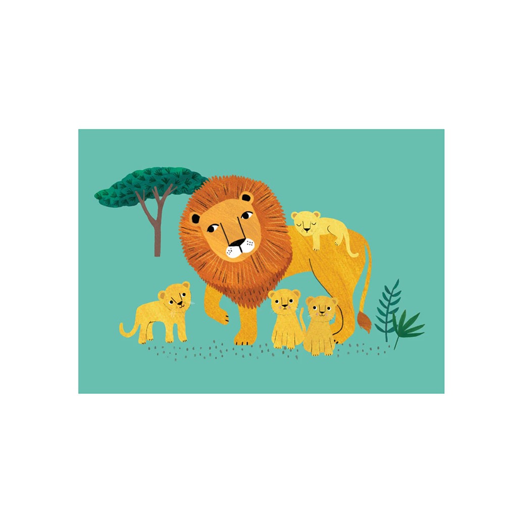 Une carte postale lionne et ses lionceaux