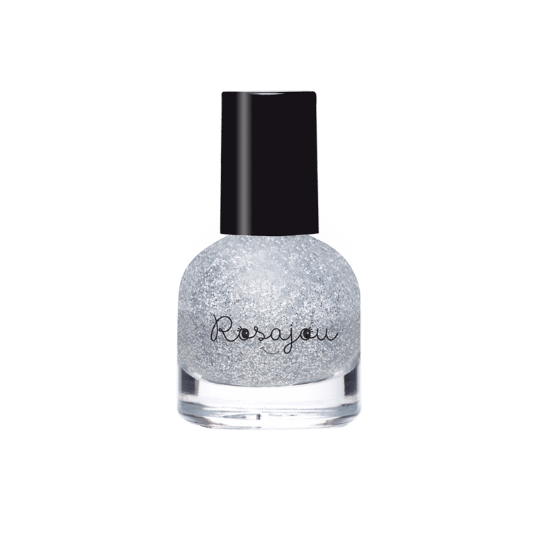 un vernis à ongles enfant argenté "star" Rosajou, vue de face sur fond blanc