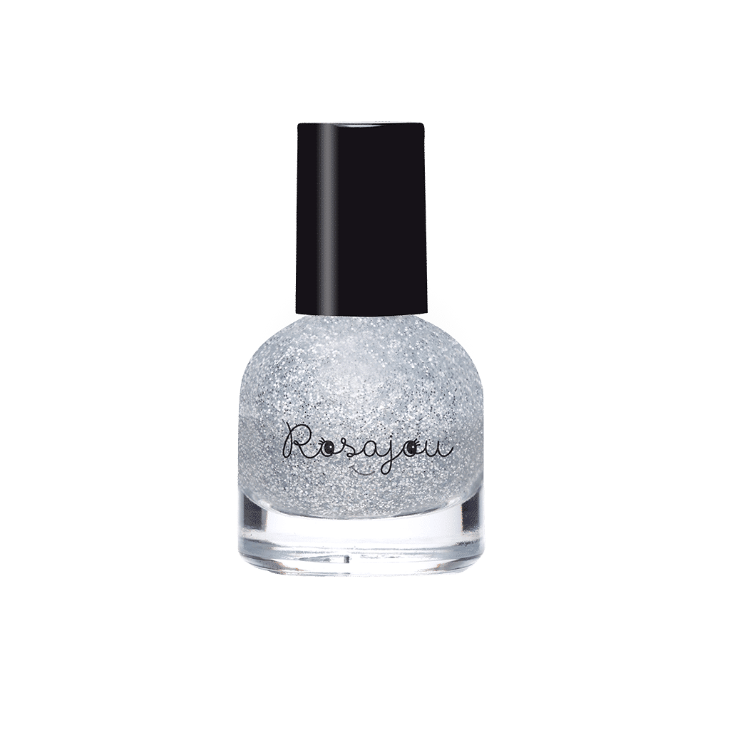 un vernis à ongles enfant argenté "star" Rosajou, vue de face sur fond blanc