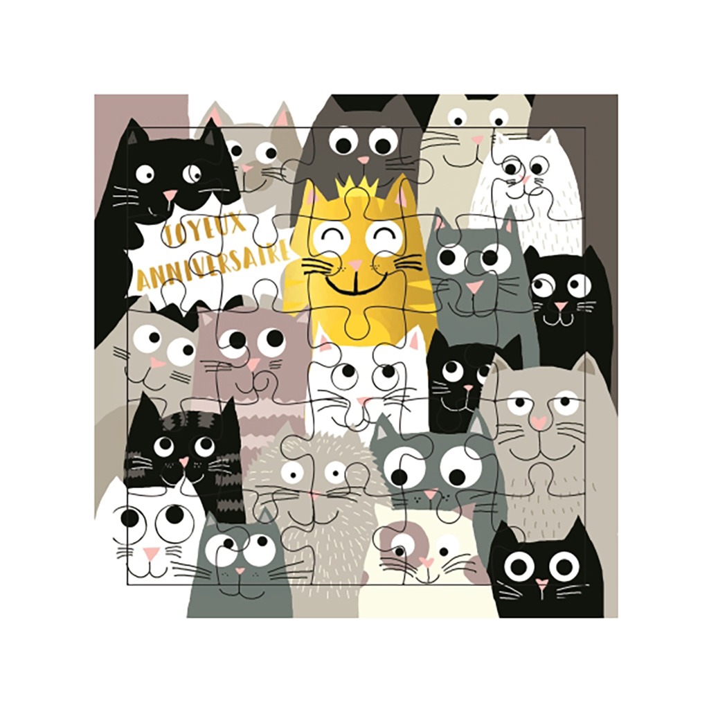 Carte Puzzle Joyeux Anniversaire Groupe De Chats Little Marmaille