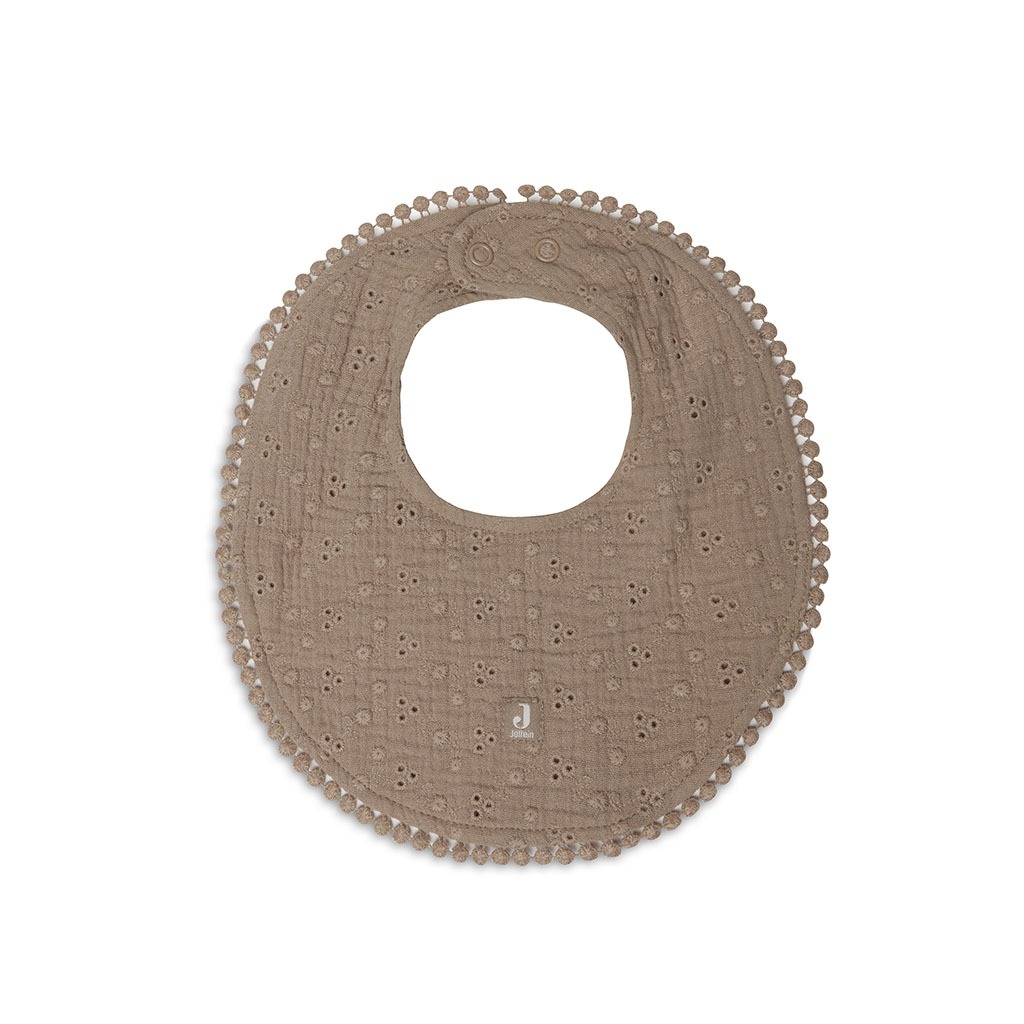 bavoir rond brodé couleur biscuit jollein