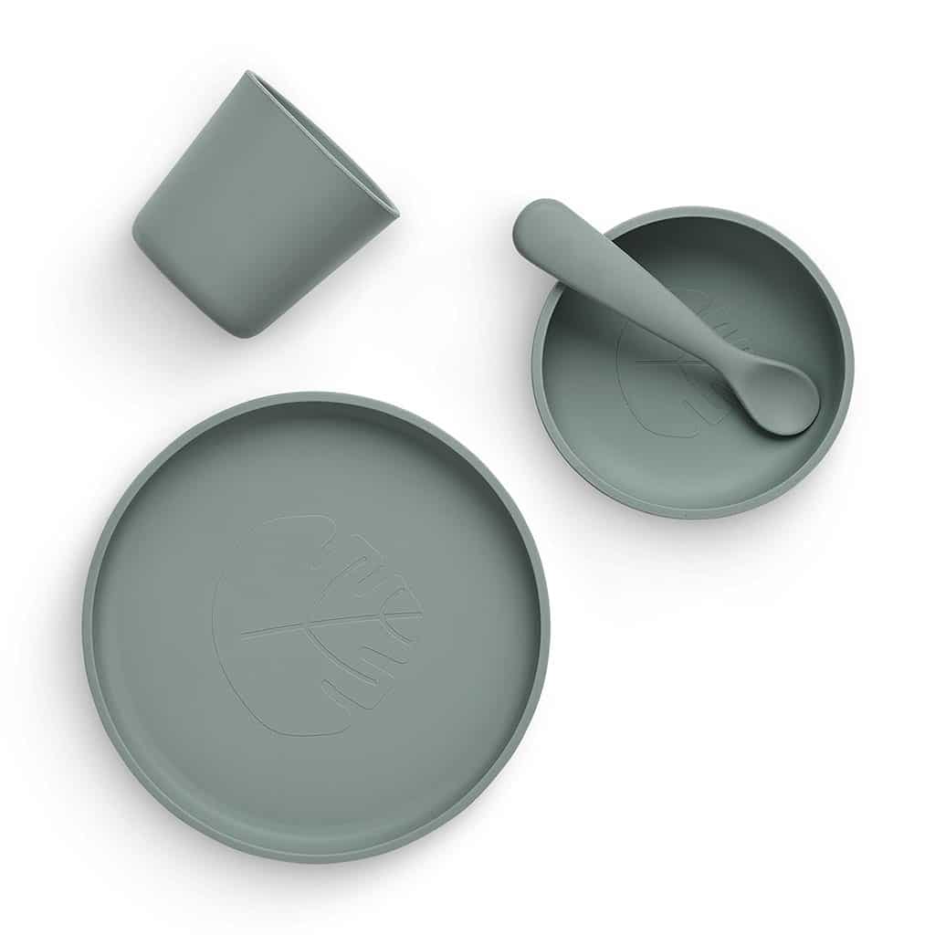 set de vaisselle en silicone vert jollein