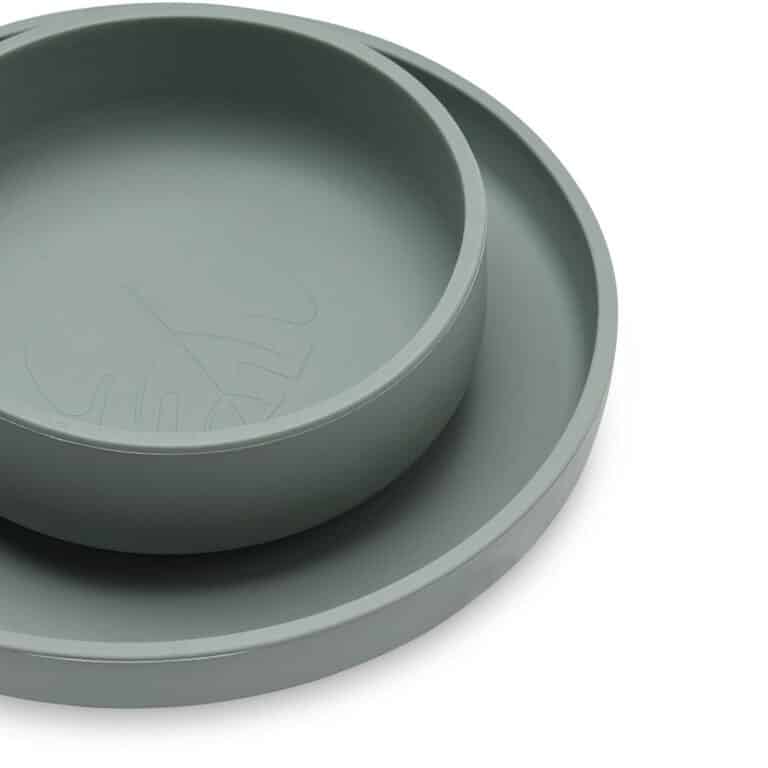 assiette et bol verts en silicone jollein