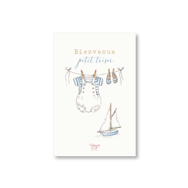 Bienvenue petit trésor, Carte de félicitation naissance petit garçon | Little Marmaille, concept-store enfants