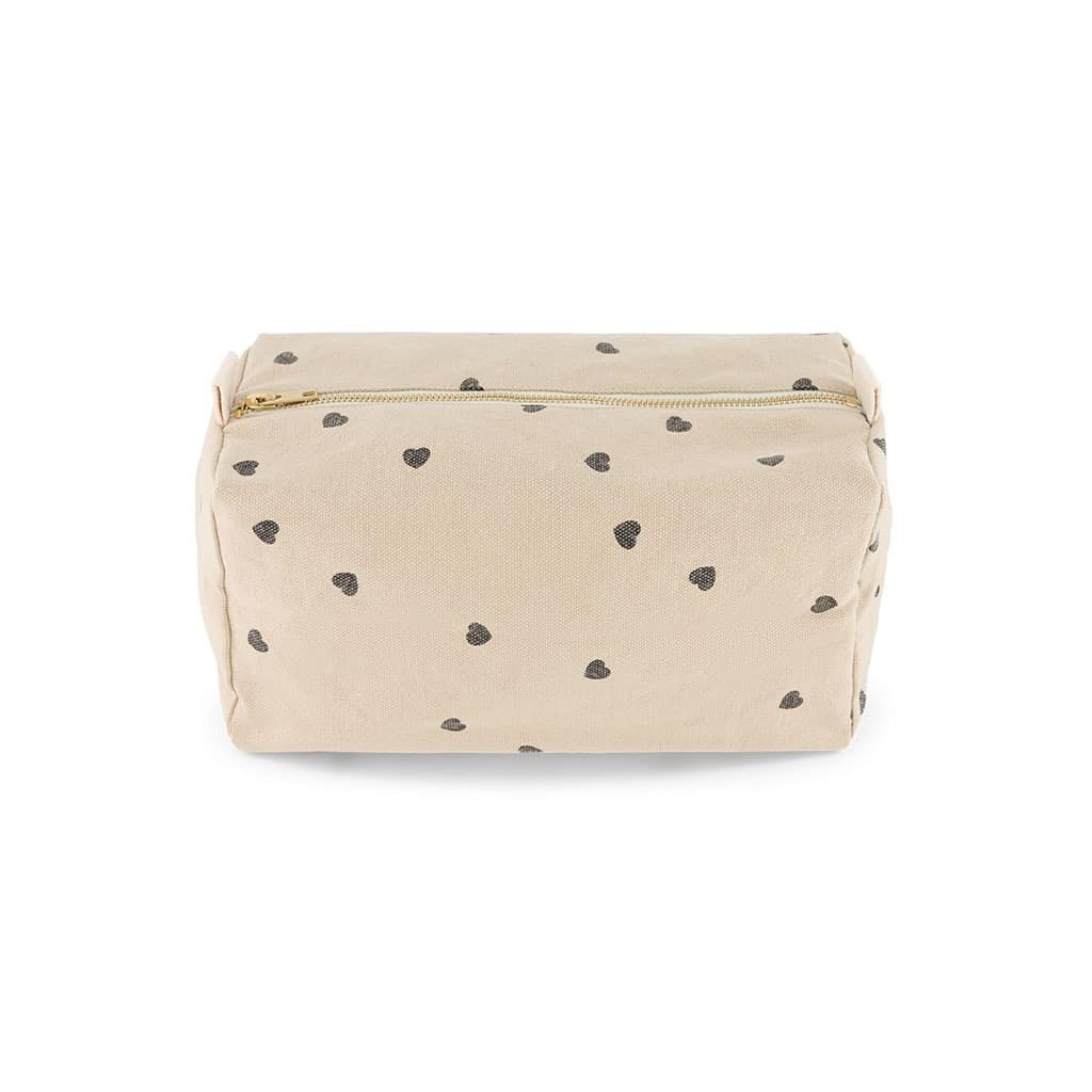 trousse de toilette couleur sable avec des coeurs de chez rose in april