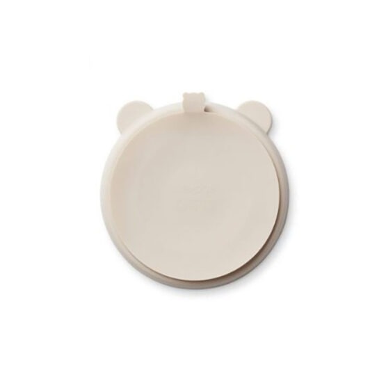 une assiette en silicone avec compartiments couleur sable, de la marque Liewood