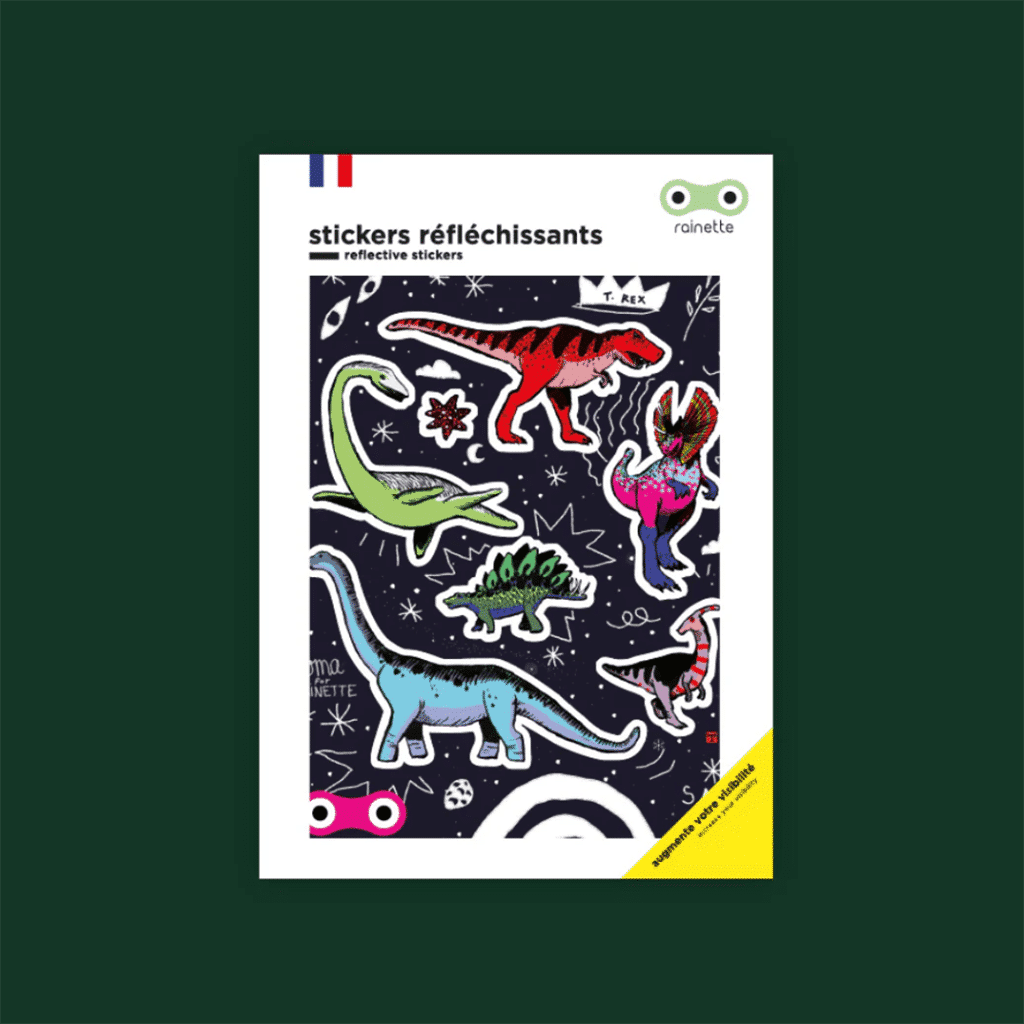 stickers réfléchissants dino rainette sur fond vert