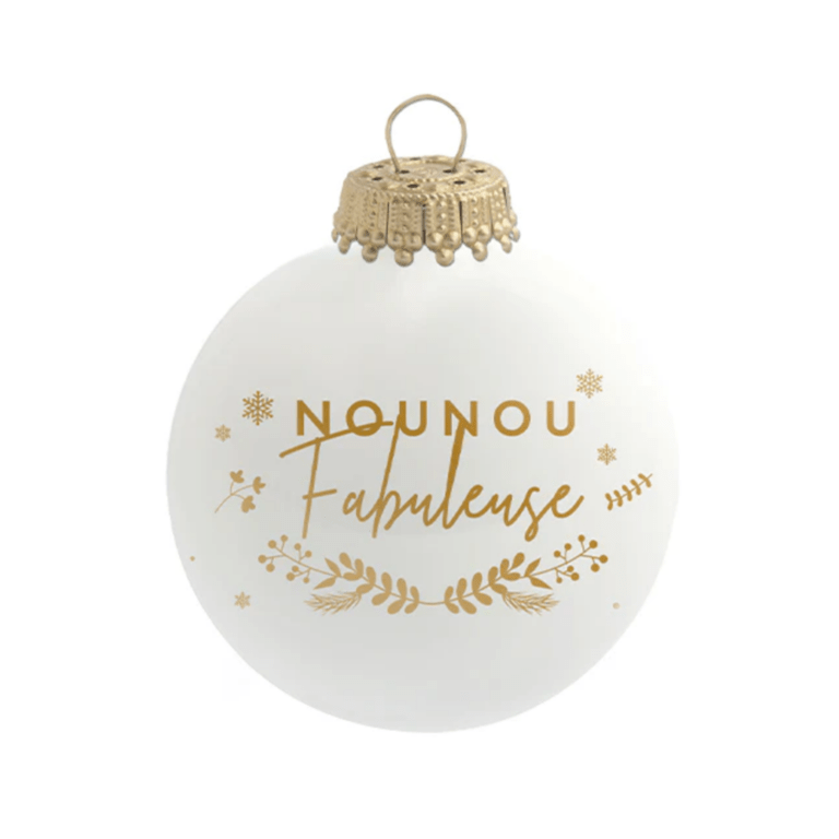 boule de noël nounou fabuleuse baubels sur fond blanc