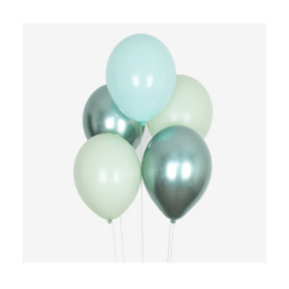 10 ballons unis mix vert sur fond blanc