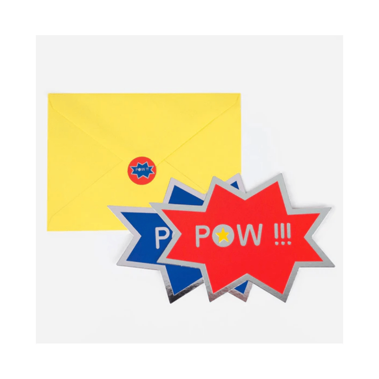 8 cartons d'invitations plus stickers super héros my little day sur fond blanc