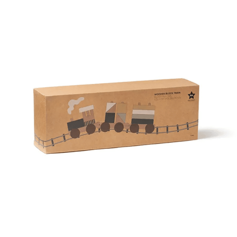 train et ses wagons en bois kid's concept détail boîte sur fond blanc