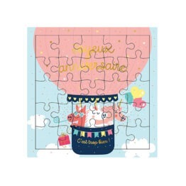 carte puzzle anniversaire licorne et montgolfière