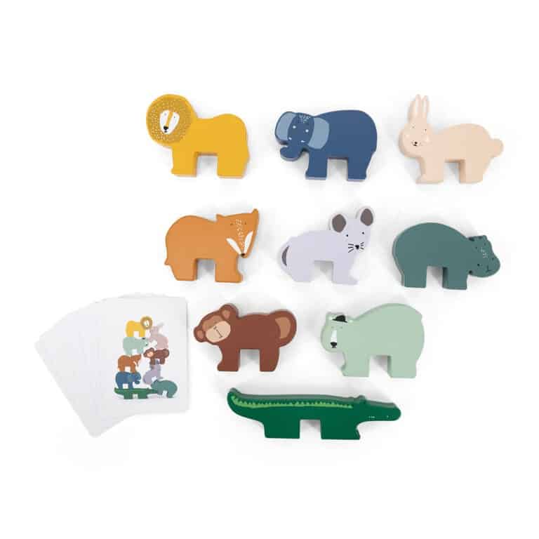 jeu d'empilage animaux bois avec cartes