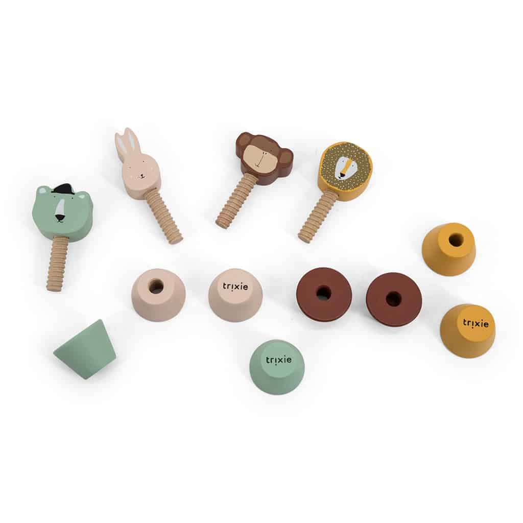 jeu vis animaux en bois vue pièces du jeu