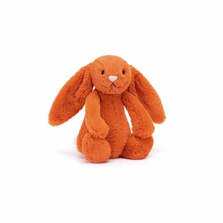 Doudou lapin de couleur orange mandarine de la marque jellycat