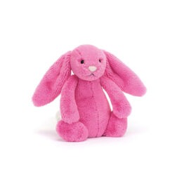 Doudou lapin de couleur rose fluo de la marque jellycat