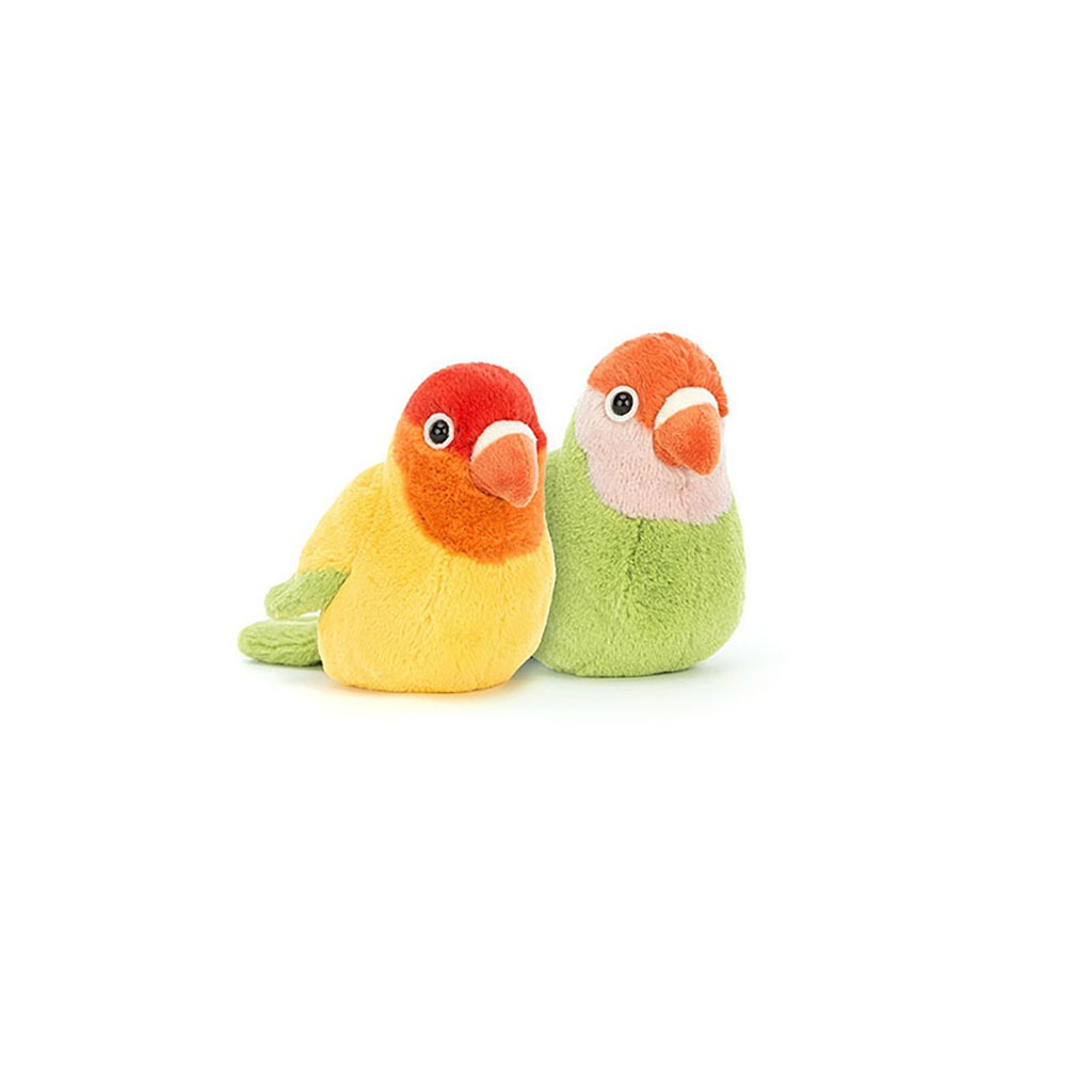 Doudous oiseaux couple d'inséparables de chez jellycat