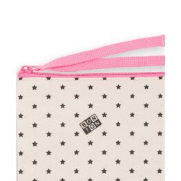 Trousse ou pochette bonton avec une femerture rose fluo