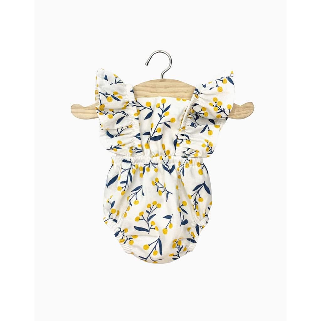 Barboteuse rétro lou au motif mimosa pour poupées minikane