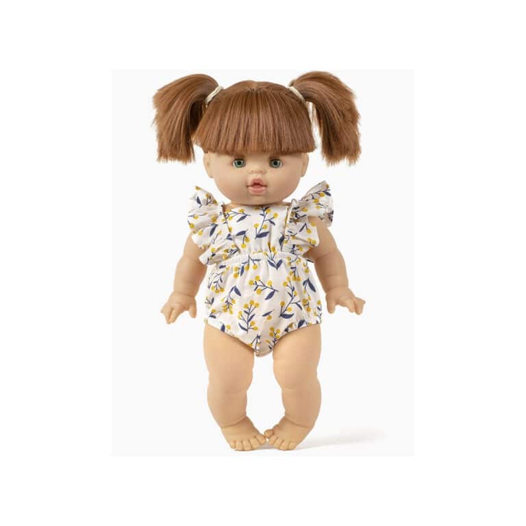 Barboteuse rétro lou au motif mimosa pour poupées minikane