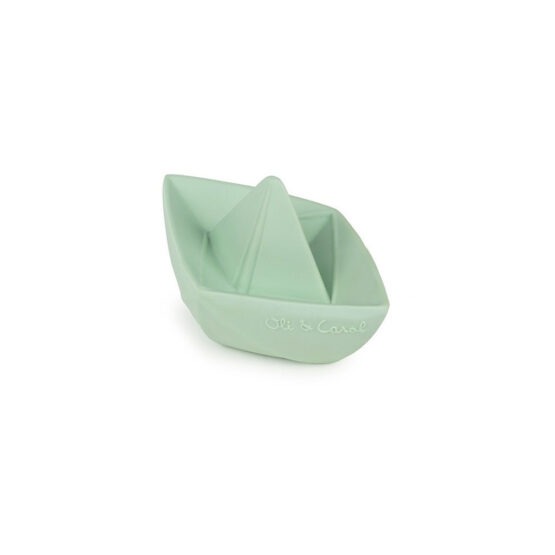 jouet de dentition bateau origami menthe avec vue de profil
