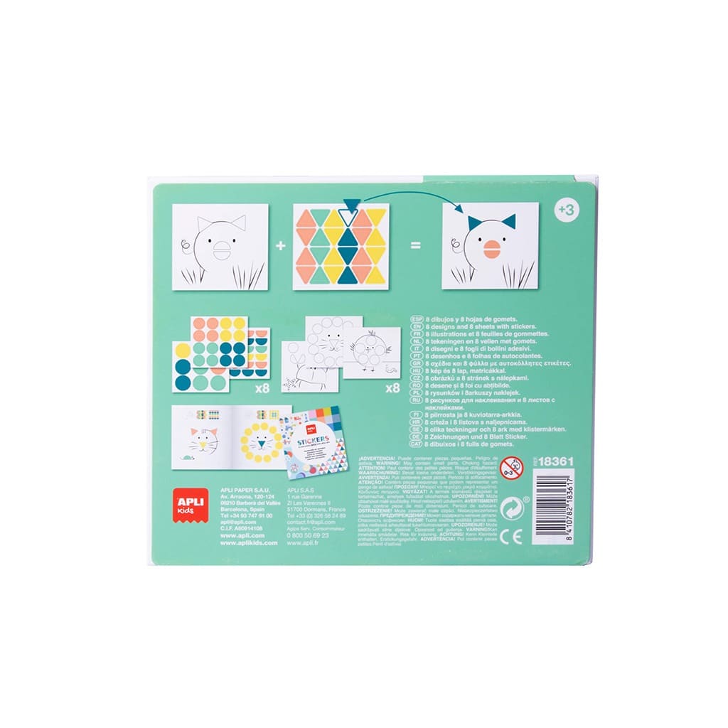 Un coffret de gommettes vue de dos sur fond blanc