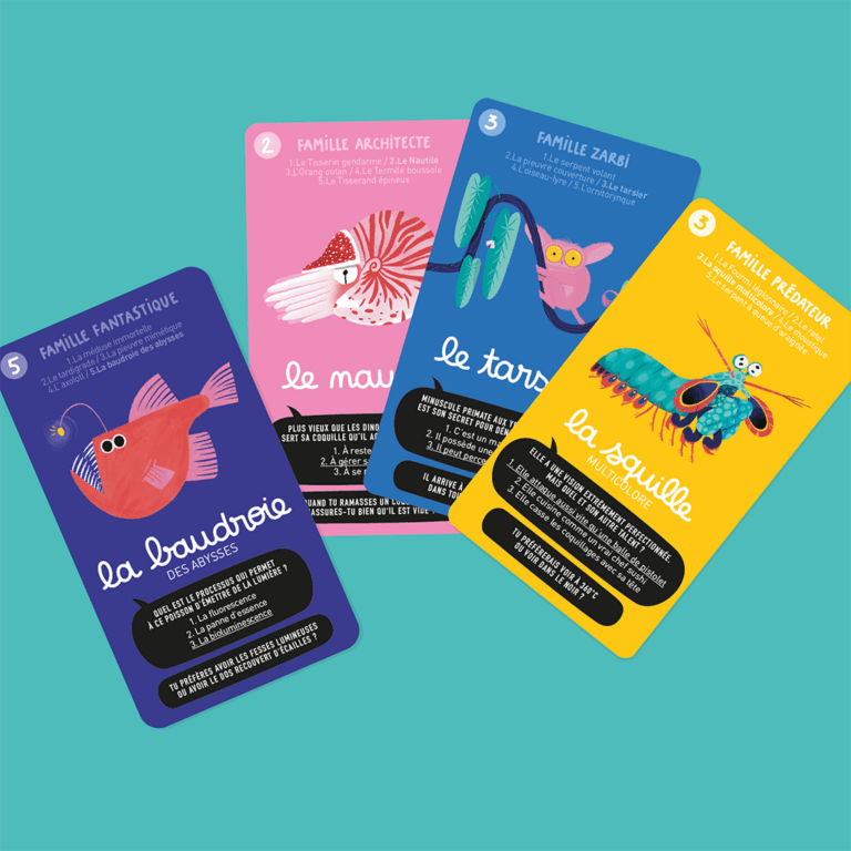 jeu de 7 familles super bestioles minus edition cartes sur fond bleu