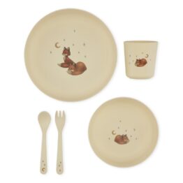 set vaisselle renard fond blanc