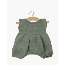 Barboteuse noa en double gaze de coton vert de gris pour poupées gordis de la marque minikane